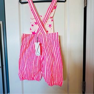 Neon pink stripes stars girls romper NWT 12 $91 Noe and Zoe boutique overalls